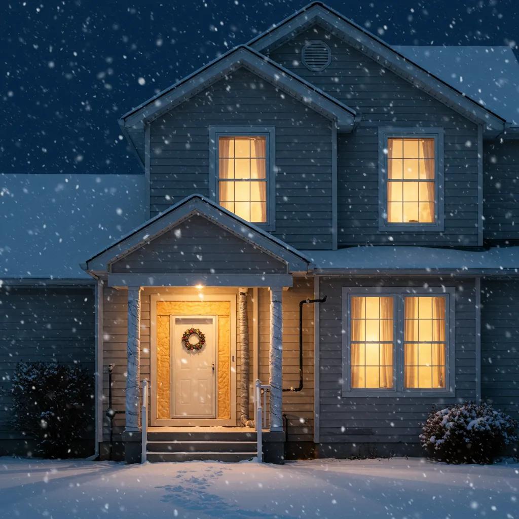 Preventing Frozen Pipes in Winter 1 Cozy winter home in Ohio with insulated pipes, emphasizing frozen pipe prevention