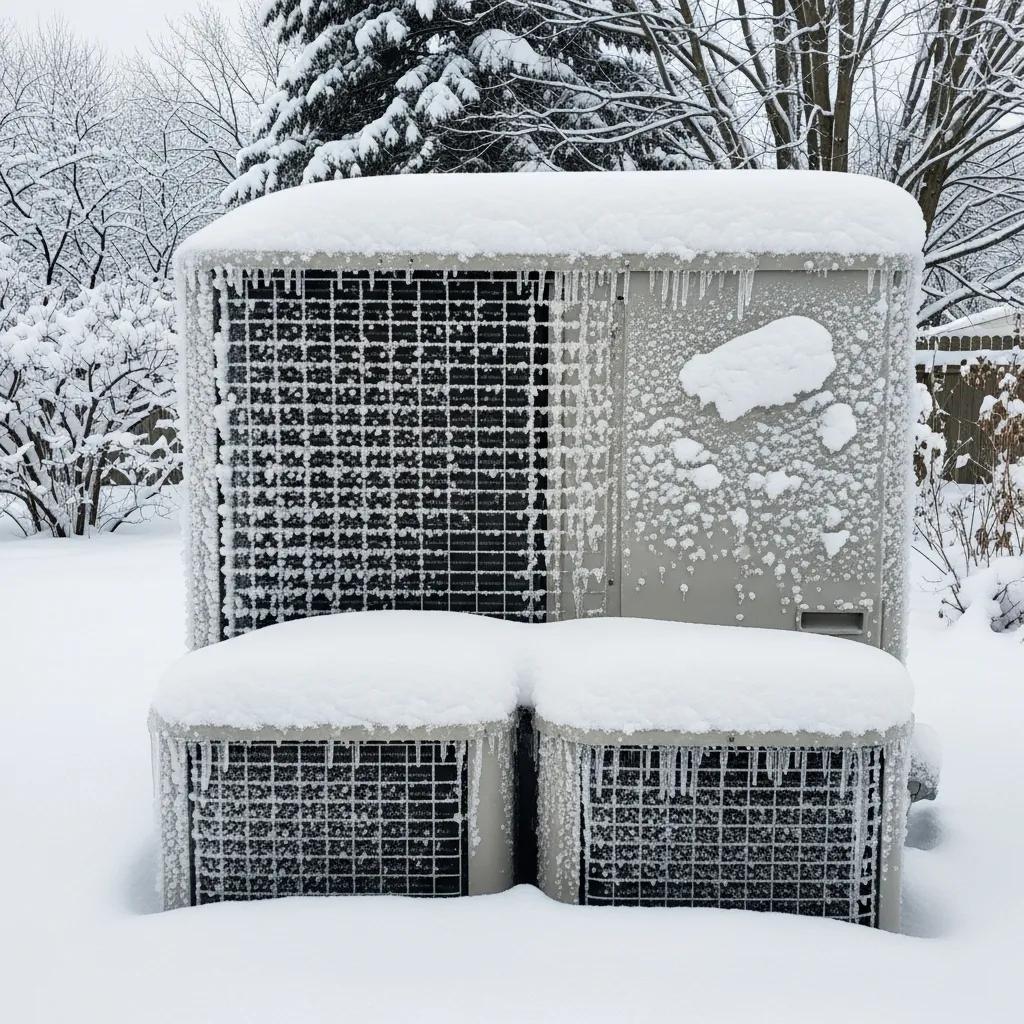 Troubleshooting Heat Pump Issues: Effective Repair Tips 2 Heat pump covered in ice and snow