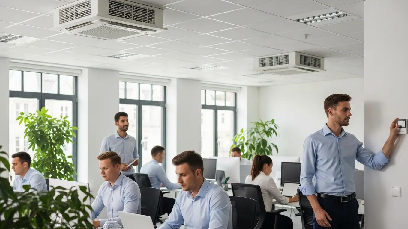 HVAC Blog 17 Modern light commercial HVAC system in a business office, highlighting energy efficiency and comfort